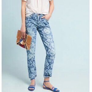 Anthropologie Pilcro Blue Floral Slim Boyfriend Jean